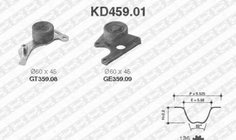 Комплект ремня ГРМ - (083013, 1281086CAO, 1282366G00) SNR NTN KD459.01