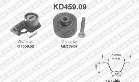 Комплект ремня ГРМ - (9400818199, 081819082117, 95056183) SNR NTN KD459.09