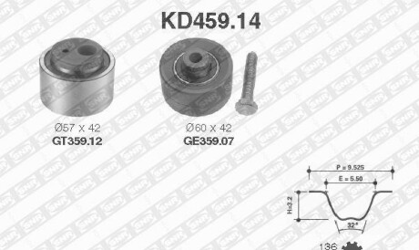 Комплект ремня ГРМ - (082932, 082935, 1473010080) SNR NTN KD459.14