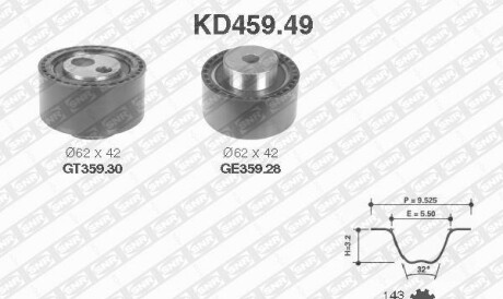 Комплект ремня ГРМ - (083191, 0831T8, 083190) SNR NTN KD459.49