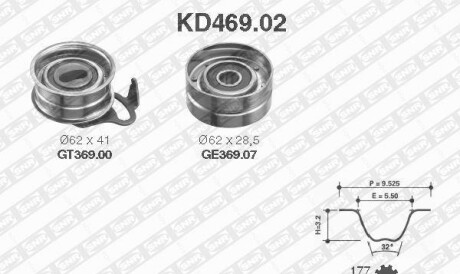 Комплект ремня ГРМ - (1350364020, 1350364020000, NEP62008B1P) SNR NTN KD469.02