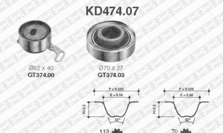 Комплект ремня ГРМ - (14400P45G01, 14400P45001, 14400P45G00) SNR NTN KD474.07