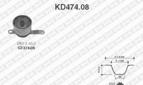 Комплект ремня ГРМ - (06141P2A305, 14400P2A004, 14400P08305) SNR NTN KD474.08