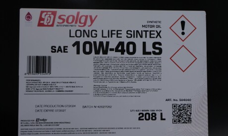 Олива 10W40 LONG LIFE SINTEX LS (208L) (MB 228.51/MB 228.31/ACEA E4/E6/E7/E9) - Solgy 504040 (фото 1)