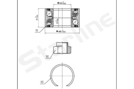 Подшипник ступицы колеса, к-кт. - ((HB14030202, 71746393, 4307325, HB14034001, 4443881)) STARLINE LO 01414