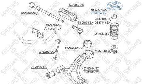 12-17258-SX_опора амортизатора переднего! \ Suzuki Grand Vitara/Escudo JB416/JB420/JB627 -2006 - (4181065J00, 4181078K00, 4181078K00000) STELLOX 1217258SX