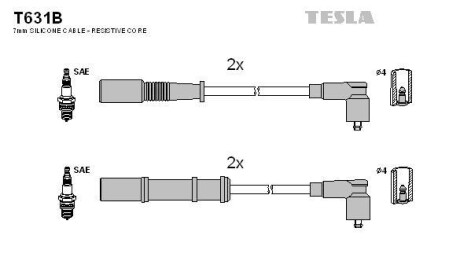 В/в провода Fiat Punto1.2/1.4 05- - (55195775, 55195776) TESLA T631B