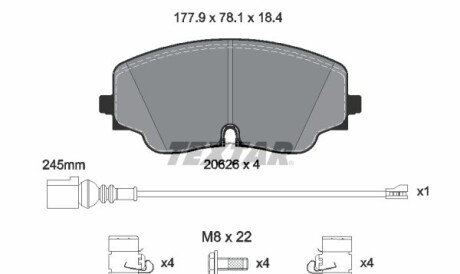 Колодки гальмівні (передні) VW Golf VIII/Tiguan 20- (ZF) (+датчик) - TEXTAR 2062601