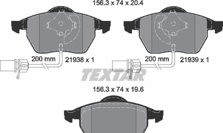 Колодки гальмівні (передні) Audi A4/A6/VW Passat 96-05 (Teves) Q+ (з датчиками) - (4B0698151B, 14F0698151, 4B0698151AB) TEXTAR 2193801