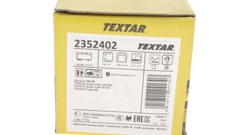 Фото 3 - Тормозные колодки TEXTAR 2352402