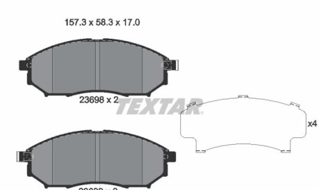 Колодки гальмівні (передні) Nissan Pathfinder 05-/NP300 14-/Infiniti G/Q60/QX50 07- (Sumitomo)(157.3x58.5x17) - (d10605X00A, D10601NC0C, D10601BN0A) TEXTAR 2369803