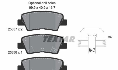 Колодки гальмівні (задні) Kia Ceed/Rio/Optima/Hyundai Accent/i10/i20/i30/Elantra 10- (Akebono) Q+ - TEXTAR 2533703