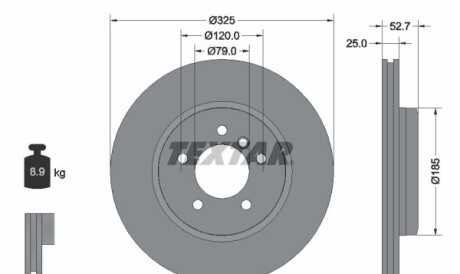 Диск гальмівний (передній) BMW 3 (E46) 99-06 (325x25) PRO+ - (34101166071, 34116769305, 34116855156) TEXTAR 92106905