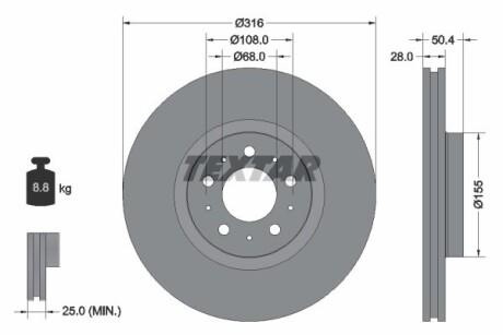 Тормозной диск - (30636074, 30736406, 31423325) TEXTAR 92126603