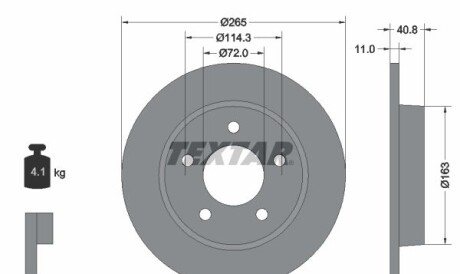 Диск гальмівний (задній) Mazda 3 1.3-2.2 MZR 04-14 (265x11) - (1223540, 1223543, 1253727) TEXTAR 92130500