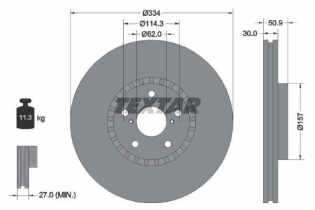 Диск гальмівний передн Прав (без маточини) LEXUS GS, IS II, IS III, RC 2.0-4.6 04.05- - TEXTAR 92147900