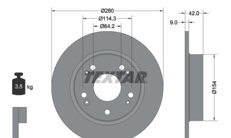 Диск гальмівний (задній) Honda Civic VIII/IX 05- (260x9) PRO - (42510SNAA00) TEXTAR 92164303