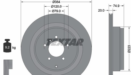 Диск гальмівний (задній) Land Rover Discovery III 04-09/Range Rover 02-12 (354x20) PRO - TEXTAR 92175503