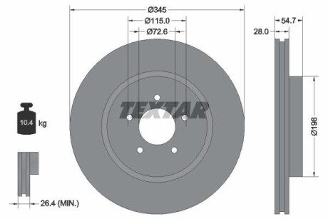 Диск гальмівний (передній) Chrysler 300C/Dodge Challenger/Charger 10- (345x28) - TEXTAR 92177105