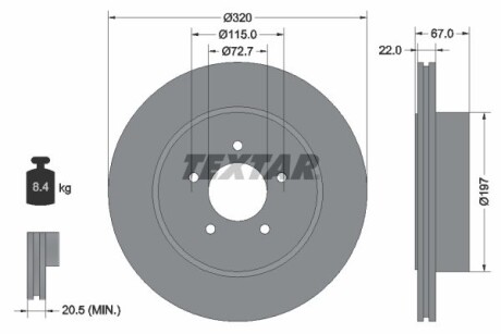 Tarcza hamulcowa 320x22 v 5-otw chrysler 300 c 04> tyl szt - (00K04779209AA, 4779209AC, 4779209AD) TEXTAR 92177205