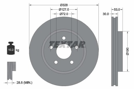 Tarcza hamulcowa pro+ 327.5x30 v 5-otw jeep gran cherokee 05> przod szt - (52089269AB) TEXTAR 92184505