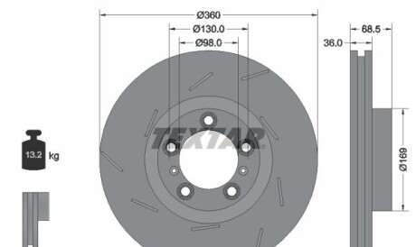 Диск гальмівний (передній) Porsche Panamera 09-16 (L) (360x36) PRO+ - TEXTAR 92213905