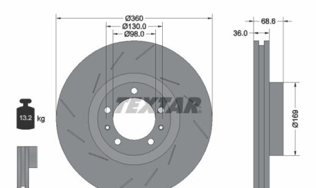 Диск гальмівний (передній) Porsche Panamera 09-16 (R) (360x36) PRO+ - (97035140400, 97035140401) TEXTAR 92214005