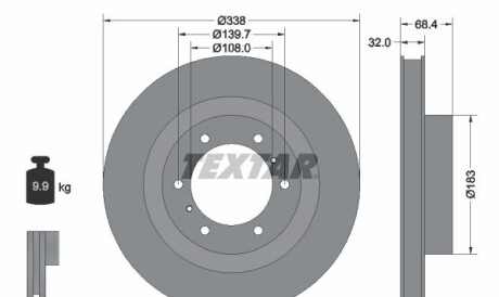 Диск гальмівний (передній) Toyota Land Cruiser 200/ Prado 08- (338x32) PRO - (4351260150, 4351260151, 4351260160) TEXTAR 92223903