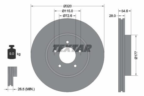 Диск гальмівний (передній) Chrysler 300C 04-/Dodge Challenger/Charger 05- (320x28) - TEXTAR 92235403