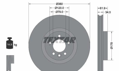 Диск гальмівний (передній) Land Rover Range Rover 09- (380x34) PRO+ - (lr098968) TEXTAR 92235605