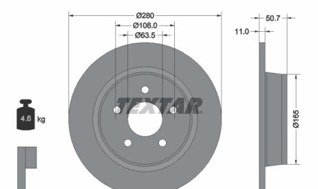 Диск гальмівний (задній) Ford C-Max 10-/Kuga/Transit Connect 13- (280x11) PRO - (1683383, AV612A3315BA) TEXTAR 92238903