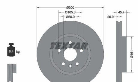 Диск гальмівний (передній) Opel Astra K 15- (300x26) R16 PRO+ - TEXTAR 92277205