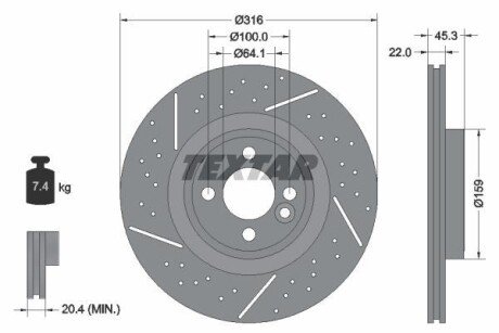 Тормозной диск - (34116784371, 34116855782) TEXTAR 92279105