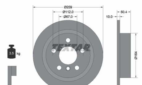 Диск гальмівний (задній) Mini (F55/F56/F57) 13- (259x10) B36/B37/B38/B46/B47/B48 PRO - (34216799383) TEXTAR 92279303