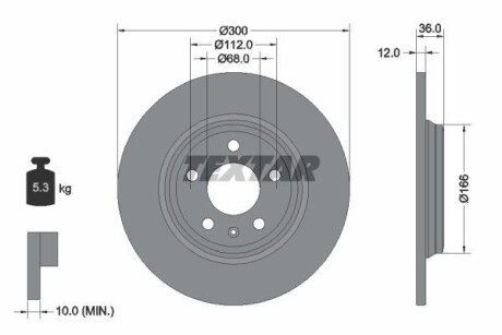 Диск гальмівний (задній) Audi A4/A5/A6/A7/Q5 11- (300x12) PRO - (8W0615601H, 8W0615601C, 80A615601B) TEXTAR 92282803