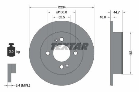 Tarcza hamulcowa 234x10 v 4-otw hyundai i10 13- tyl pro szt - (58411B4300, 58411B9000) TEXTAR 92291603