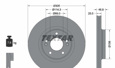 Диск гальмівний (передній) Hyundai Tucson/ I30/ Kia Ceed/Sportage 15- (305x25) PRO+ - (51712C1000, 51712C2000, 51712D7000) TEXTAR 92292205