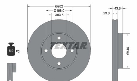 Диск гальмівний (передній) Ford Fiesta VII 17- (262х21) PRO - TEXTAR 92292703