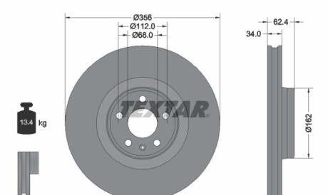 Диск гальмівний (передній) Audi A6 12-18 (356x34) PRO+ - (4G0615301C, 4G0615301AC, 4G0615301P) TEXTAR 92293505