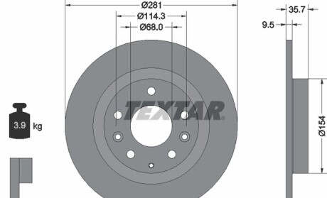 Диск гальмівний (задній) Mazda CX-3 1.5 D/ 2.0 16V 15- (281x9.5) PRO - TEXTAR 92293703