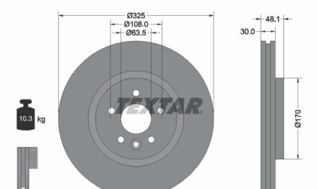 Диск гальмівний (передній) Land Rover Range Rover Velar 17- (325x30) PRO+ - (lr090684, lr125902, t4a2342) TEXTAR 92300505