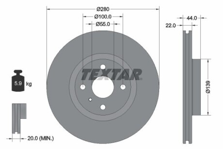 Tarcza hamulcowa przod - (6000615653, NA5F33251A) TEXTAR 92304205