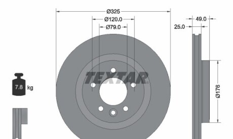 Диск гальмівний (задній) Land Rover Discovery V 16-/ Range Rover 12- (325x25) PRO - TEXTAR 92307803