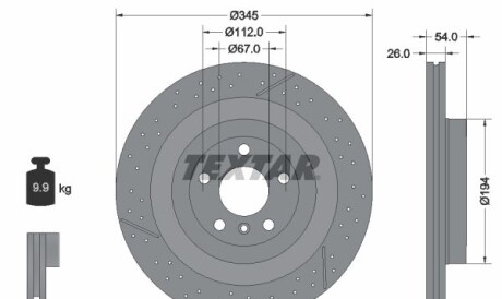 Диск гальмівний (задній) MB GL-class (X166)/GLE (W166) (345x26) PRO+ - (1664230512, A1664230512) TEXTAR 92307905