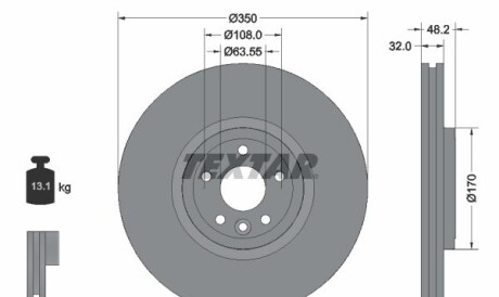 Диск гальмівний (передній) Land Rover Range Rover Velar 2.0/3.0 17- (350x32) PRO+ - (t4A2343) TEXTAR 92308205