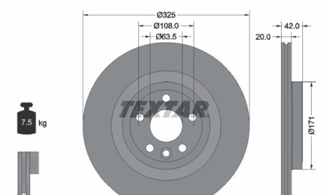 Диск гальмівний - (t4A2061, LR090699) TEXTAR 92314305