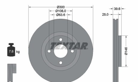 Диск гальмівний (передній) Ford Ecosport 1.0-2.0 12- (300x25) PRO - TEXTAR 92315503