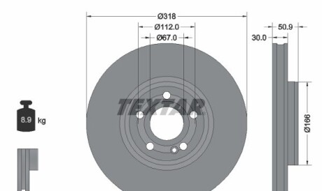 Диск гальмівний (передній) MB A-class (W177)/GLB-class (X247) 18- (318x30) PRO+ - TEXTAR 92316705