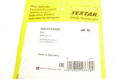 Фото 2 - Датчик зносу гальмівних колодок TEXTAR 98033800