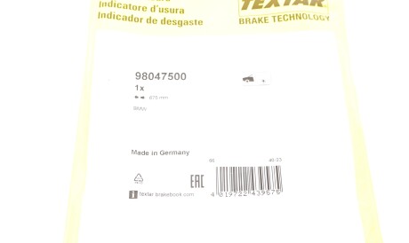 Фото 2 - Датчик зносу гальмівних колодок TEXTAR 98047500